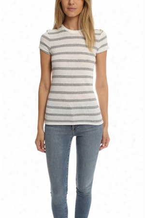 Atm Striped Cap Sleeve Ribbed Crew