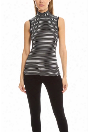 Atm Striped Sleeveless Mock Neck Tank