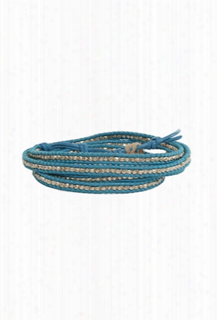 Chan Luu Aqua Leather Silver Bead Wrap Bracelet