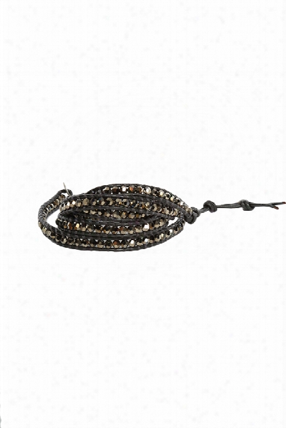 Chan Luu Black Chrome Bead On Gunmetal Leather Wrap Bracelet