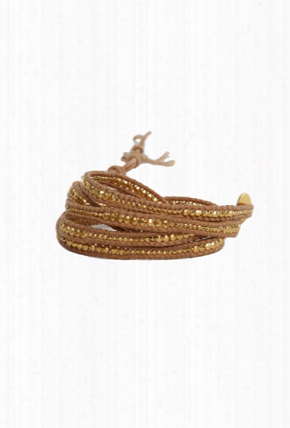 Chan Luu Gold Bead Wrap Bracelet On Natural Leather