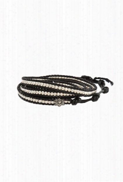 Chan Luu Silver Bead On Black Leather Wrap Bracelet