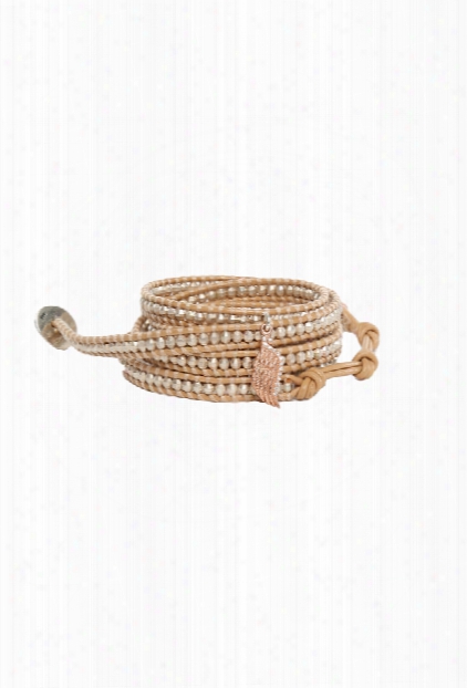 Chan Luu Silver  Beads On Peach Leather Wrap With Diamond Wing Charm