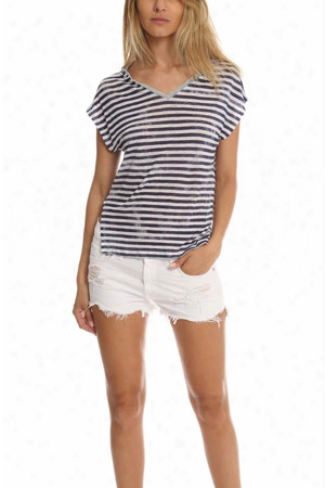 Majestic Filatures Linen Striped V Neck Tee