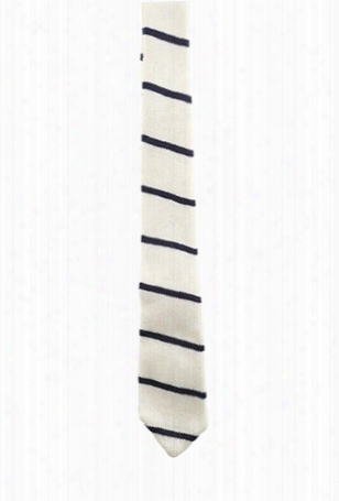 Alexander Olch White Knit Blue Stripe Tie