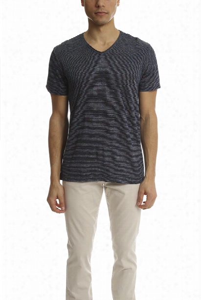 Vince Linen Feeder Stripe V Neck Tee