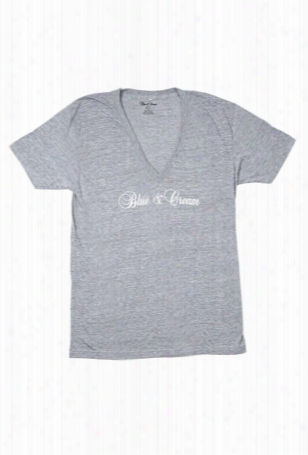 Blue&cream Script V-neck Tee