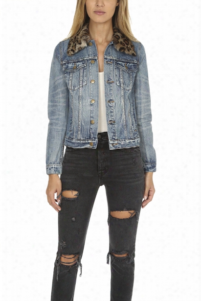 Pam & Gela Denim Jacket With Detachable Fur