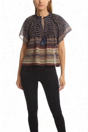 Sea Pintucked Silk Printed Top