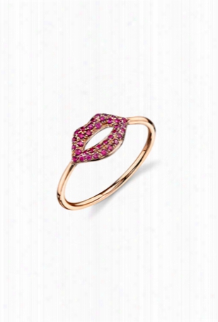 Sydney Evan Pave Ruby Lips Ring - Rose Gold