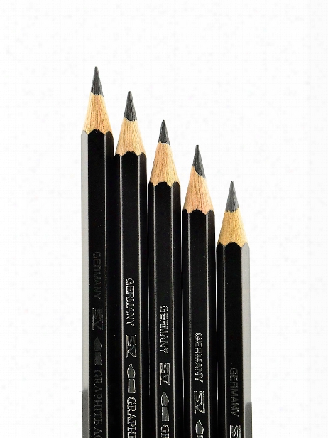 Graphite Aquarelle Water-soluble Pencils Assorted Set Of 5 With Brush