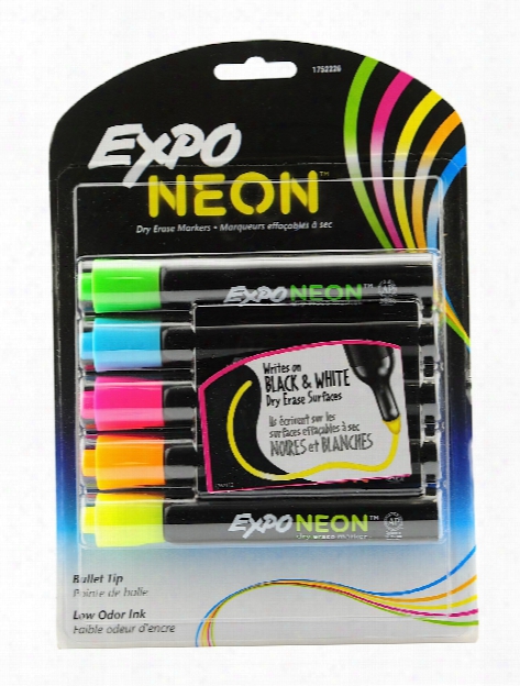 Neon Bullet Tip Dry Eraser Marker Sets Orange, Pink, Yellow, Green, Blue Pack Of 5