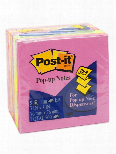 Pop-up Notes Neon Assortment 3 In. X 3 In. 5 Pads Of 100 Sheets