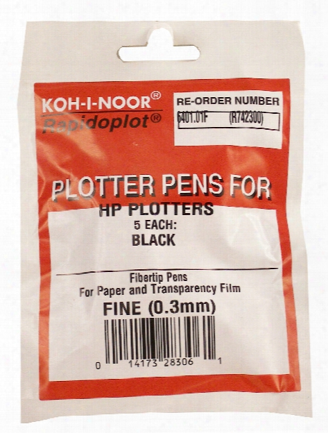 Fiber Tip Plotter Pens 0.3 Mm Black Fine Pack Of 5