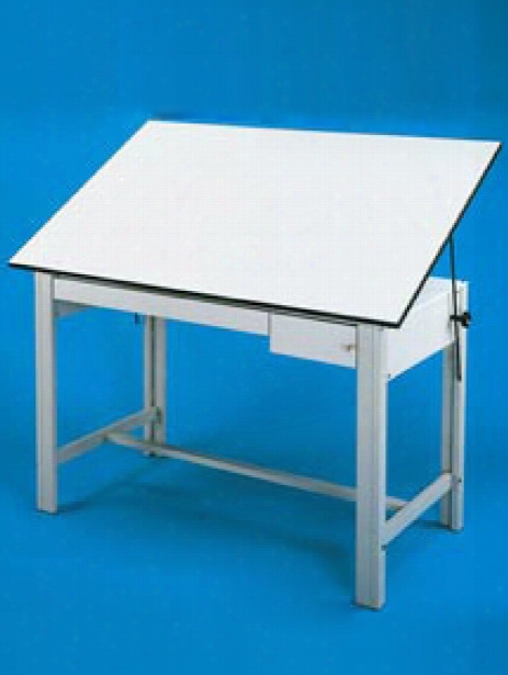 Designmaster Drafting Table Gray Base With White Top Two Drawers