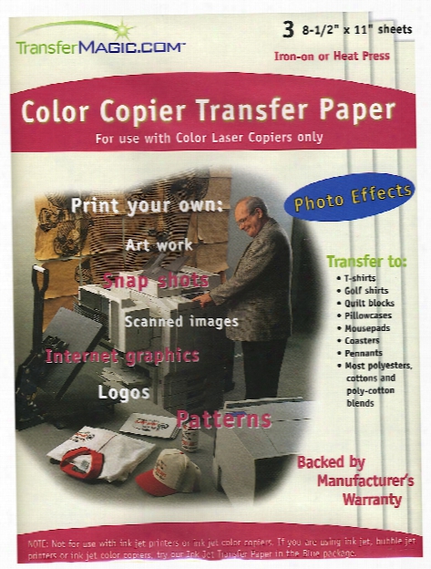 Transfer Paper Pack Of 6 For Ink Jet Or Trifle Jet Printers