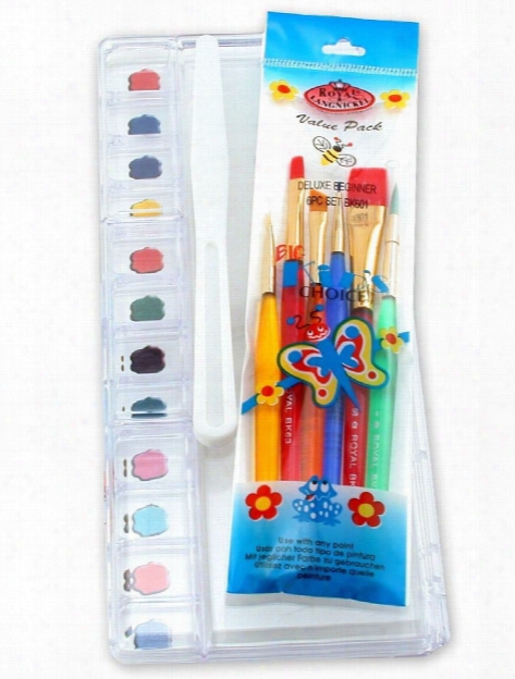 Deluxe Children's Brush And Palette Set Set Of 6 Brushes And Palette