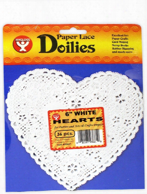 Lace Paper Doilies 6 In. Heart White Pack Of 36