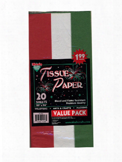 Folded Tissue Paper Red, Green, White Pack Of 20 Sheets