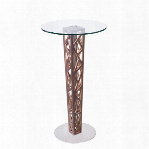 Armen Living Crystal Glass Top Bar Table In Walnut