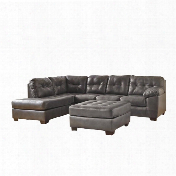 Ashley Alliston Left Chaise Leather Sectional With Ottoman In Gray