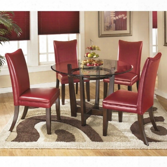 Ashley Charrell 5 Piece Glass Round Dining Set In Red