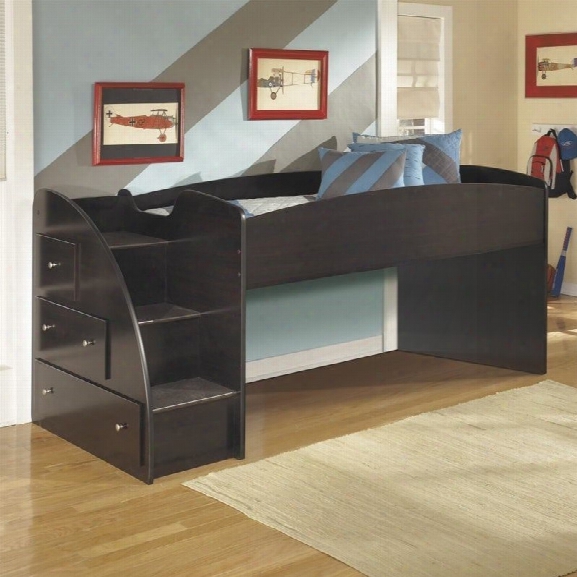 Ashley Embrace 3 Drawer Wood Twin Left Loft Bed In Merlot