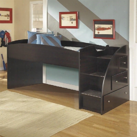 Ashley Embrace 3 Drawer Wood Twin Right Loft Bed In Merlot