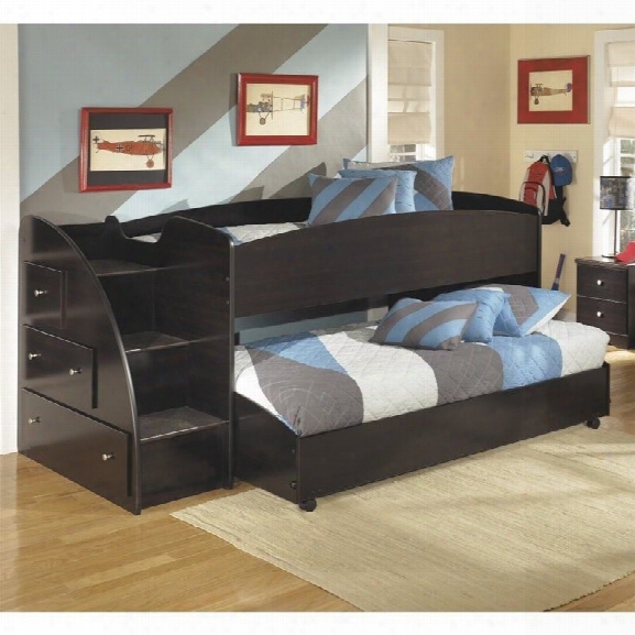 Ashley Embrace Wood Twin Left Lower And Upper Loft Bed In Merlot