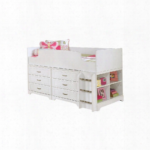 Ashley Lulu Wood Twin Cubby Drawer Storage Loft Bed In White