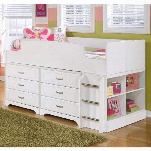 Ashley Lulu Wood Twin Drawer Storage Loft Bed In White