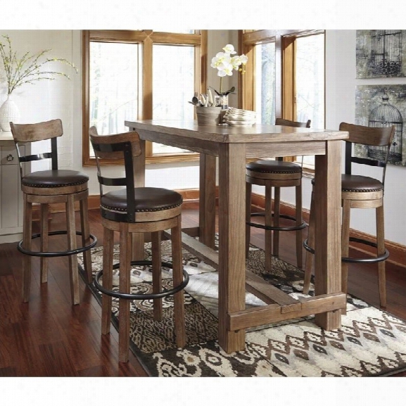 Ashley Pinnadel 5 Piece Bar Height Dining Set In Light Brown