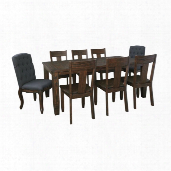 Ashley Trudell 9 Piece Dining Set In Dark Brown