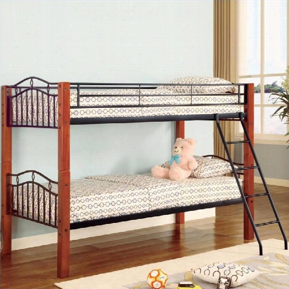 Coaster Haskell Metal Twin Over Twin Bunk Bed In Natural Wood And Black Finish