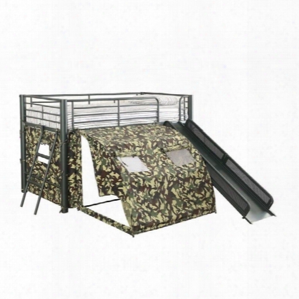 Coaster Oates Twin Size Kids Metal Loft Bed With Slide In Camouflage