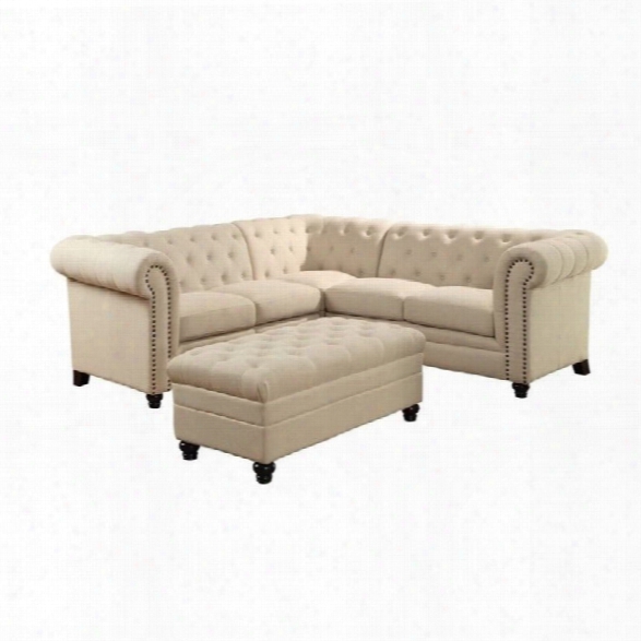 Coaster Roy Button Tufted Sectional With Ottoman In Oatmeal