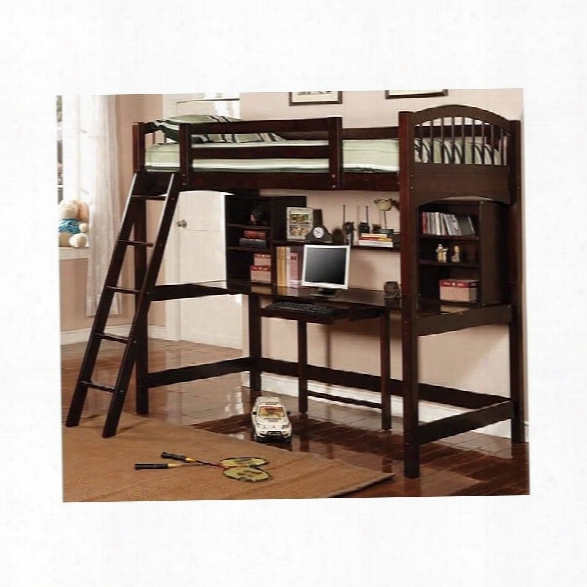 Coaster Twin Wood Loft Bunk Bed With Workstation In Cappuccino Finish