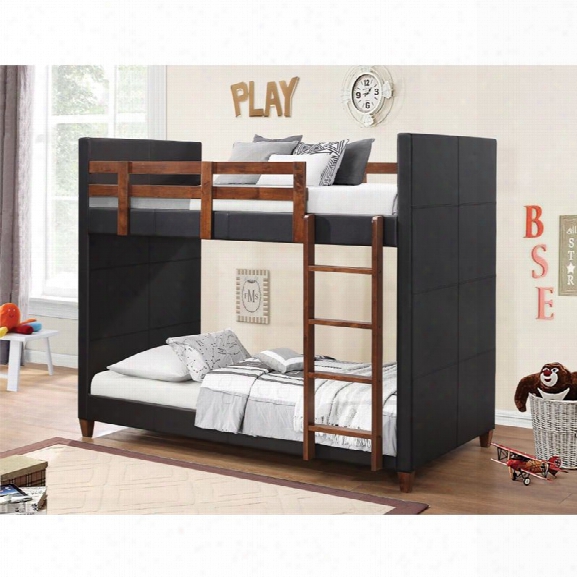 Coaster Upholstered Twin Over Twin Bunk Bed In Black