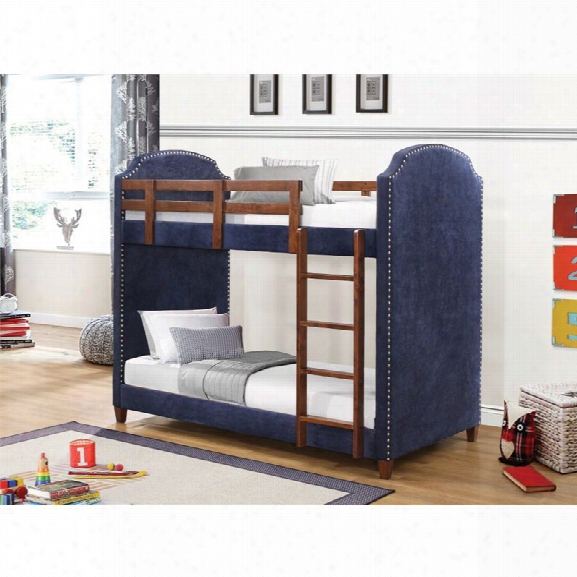 Coaster Upholstered Twin Over Twin Bunk Bed In Dark Blue