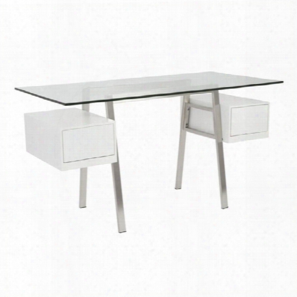 Eurostyle Collette Desk In Brushed Stainless Steel And Matte White Drawers