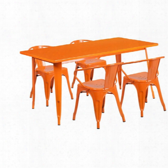 Flash Furniture 5 Piece Metal Dining Set In Orange