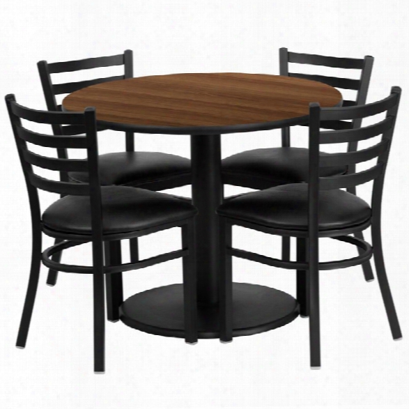 Flash Furniture 5 Piece Restaurant Dining Set In Black And Walnut