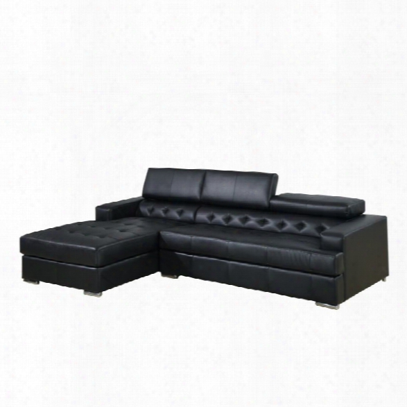 Furniture Of America Contreras Tufted Leather Sectional In Black