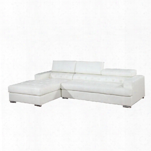 Furniture Of America Contreras Tufted Leather Sectional In White