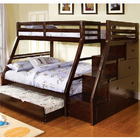 Furniture Of America Dannick Twin Over Full Storage Bunk Bed In Walnut