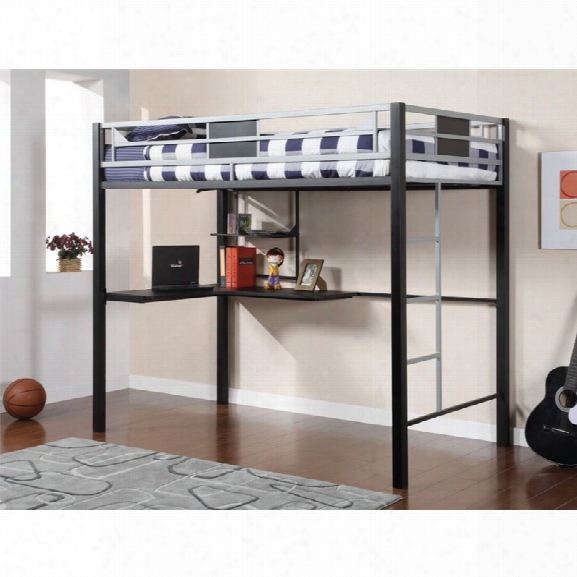 Furniture Of America Egon Twin Metal Loft Bed With Desk In Black