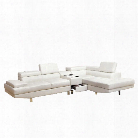 Furniture Of America Jetli Leather Tufted Sectional With Console