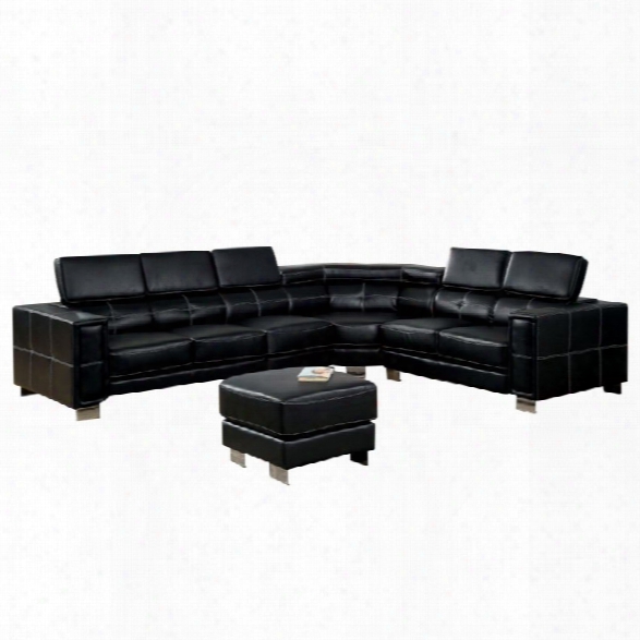 Furniture Of America Jorien Leather Sectional With Ottoman In Black