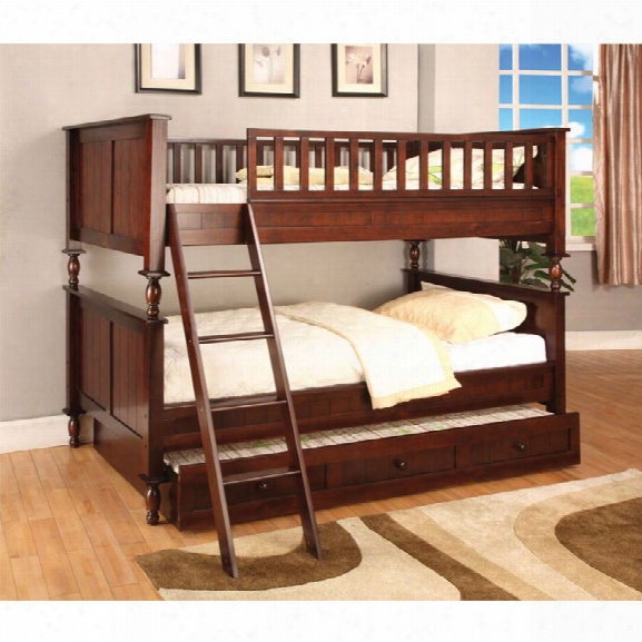 Furniture Of America Monteus Twin Over Twin Bunk Bed In Brown Cherry