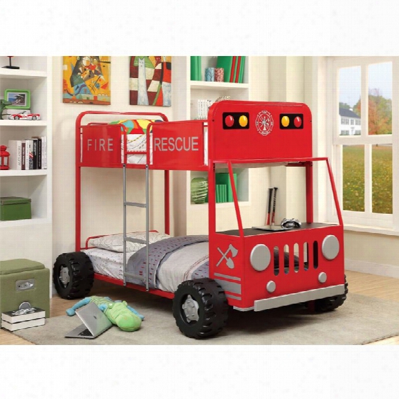 Furniture Of America Petar Twin Over Twin Fire Truck Bunk Bed In Red